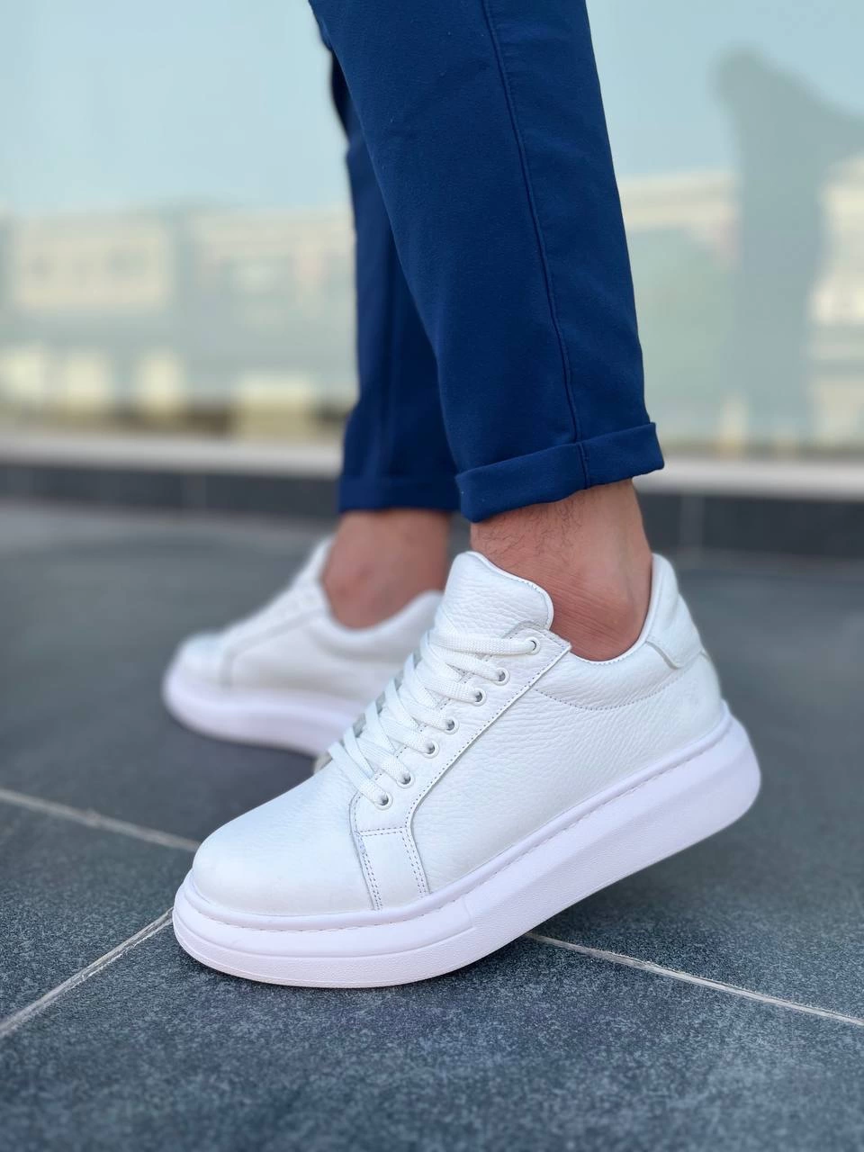 ZRK-DX46 Premium Hakiki Deri Beyaz Erkek Sneaker