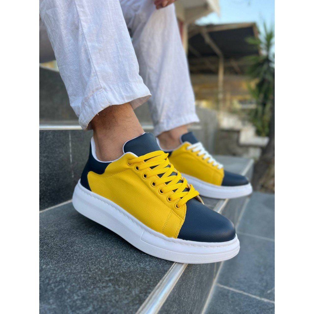 Premium Bağcıklı Günlük Taraftar Erkek Sneaker Sarı Lacivert