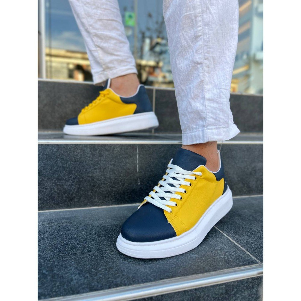 Premium Bağcıklı Günlük Taraftar Erkek Sneaker Sarı Lacivert