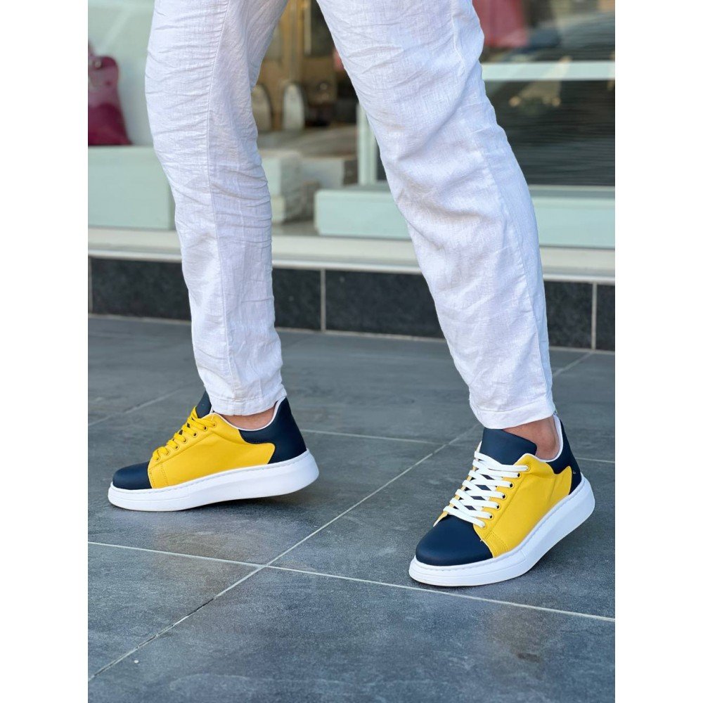 Premium Bağcıklı Günlük Taraftar Erkek Sneaker Sarı Lacivert