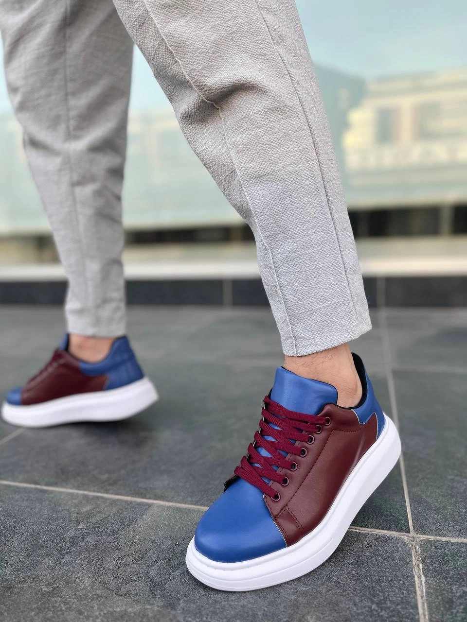 Premium Bağcıklı Günlük Taraftar Erkek Sneaker Bordo Mavi