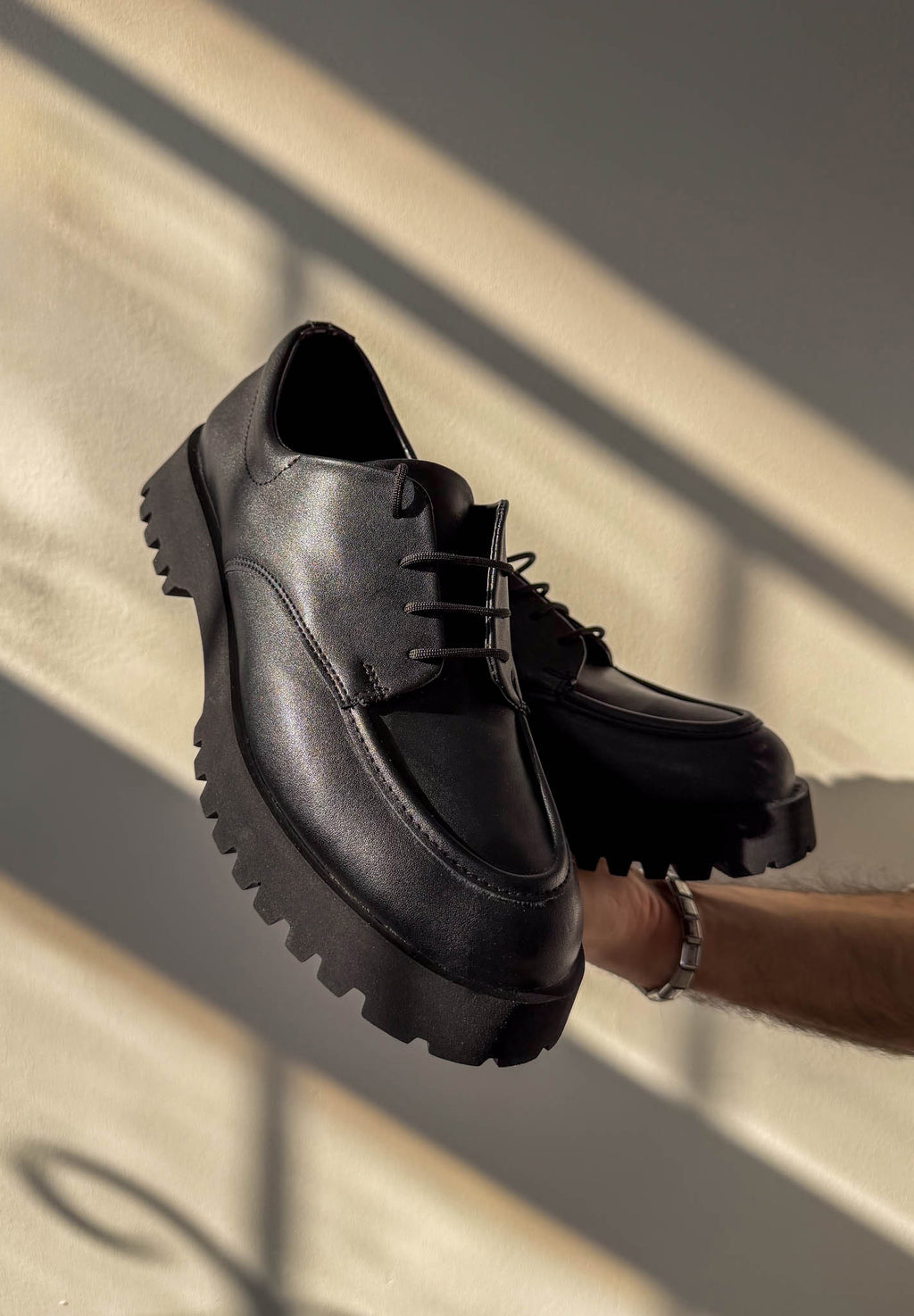 ZRK-XKX6 Premium Kalın Taban Siyah Bağcıklı Günlük Unisex Oxford Ayakkabı