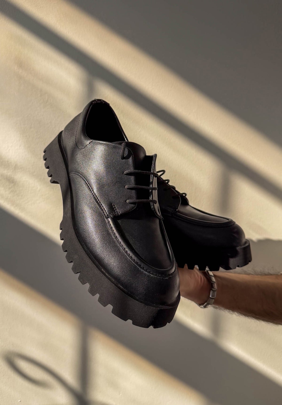 ZRK-XKX6 Premium Kalın Taban Siyah Bağcıklı Günlük Unisex Oxford Ayakkabı