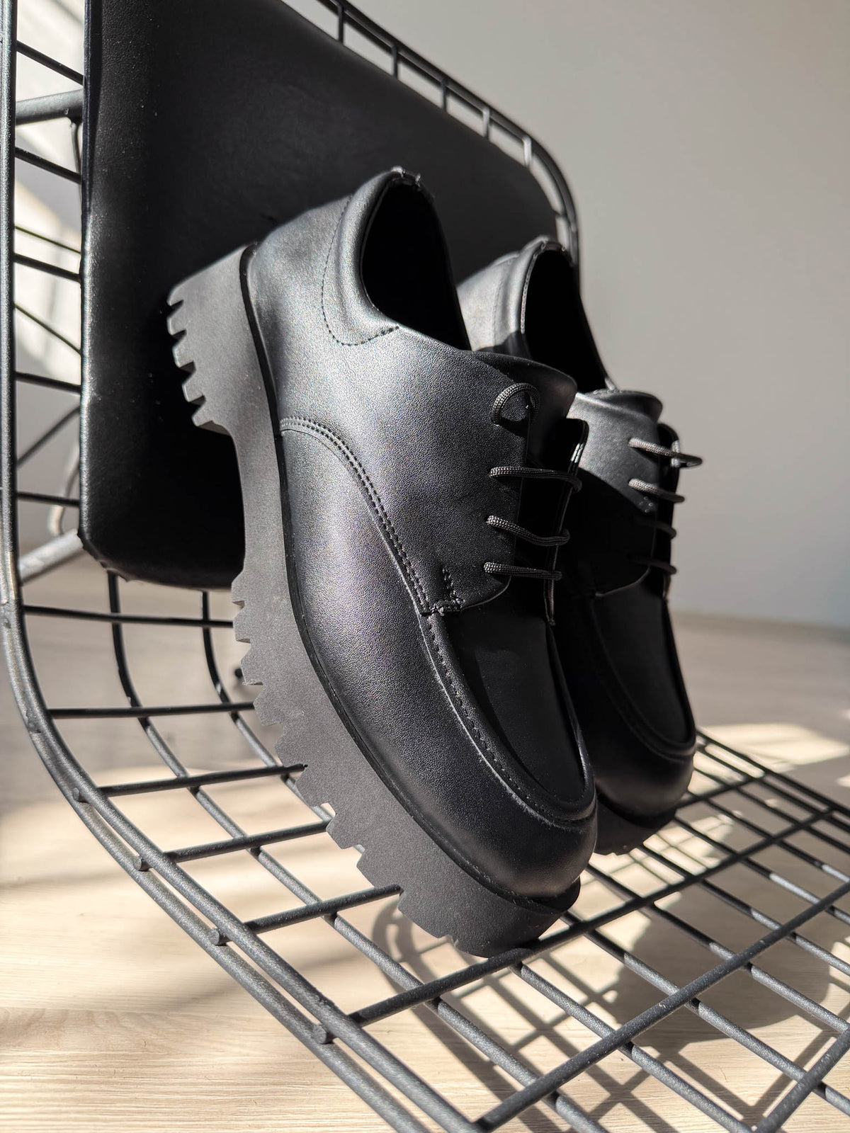 ZRK-XKX6 Premium Kalın Taban Siyah Bağcıklı Günlük Unisex Oxford Ayakkabı