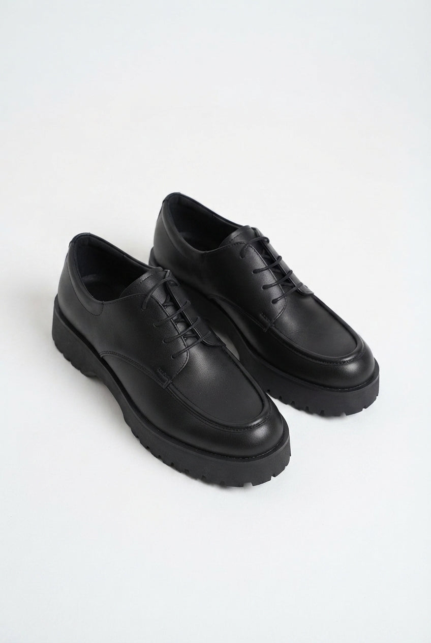 ZRK-XKX6 Premium Kalın Taban Siyah Bağcıklı Günlük Unisex Oxford Ayakkabı