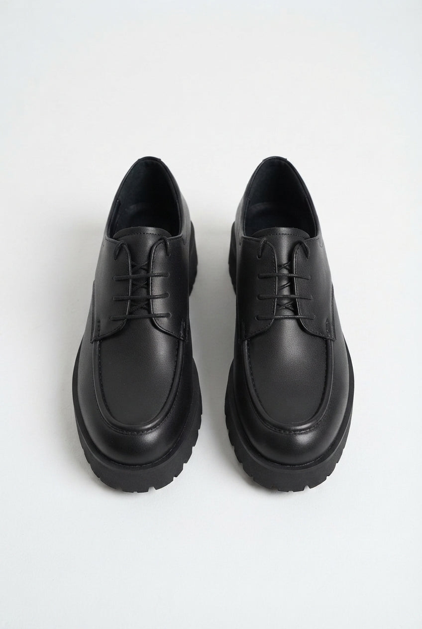 ZRK-XKX6 Premium Kalın Taban Siyah Bağcıklı Günlük Unisex Oxford Ayakkabı