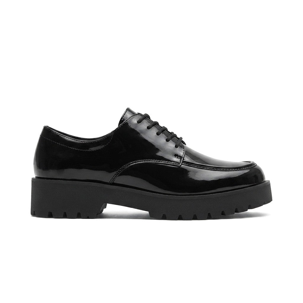 ZRK-XKX6 Premium Kalın Taban Siyah Rugan Bağcıklı Günlük Unisex Oxford Ayakkabı