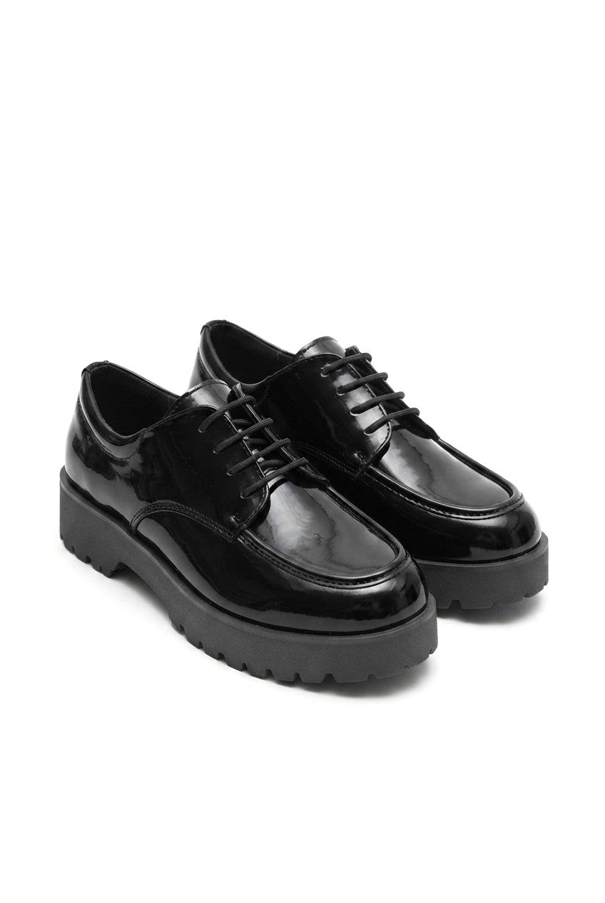 ZRK-XKX6 Premium Kalın Taban Siyah Rugan Bağcıklı Günlük Unisex Oxford Ayakkabı
