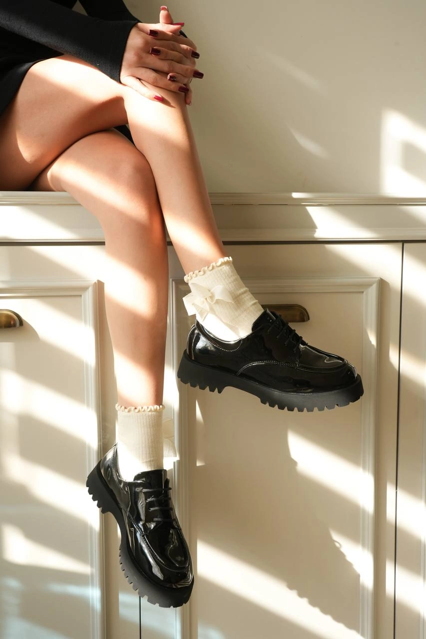 ZRK-KX6 Siyah Rugan Bağcıklı Günlük Unisex Casual Ayakkabı