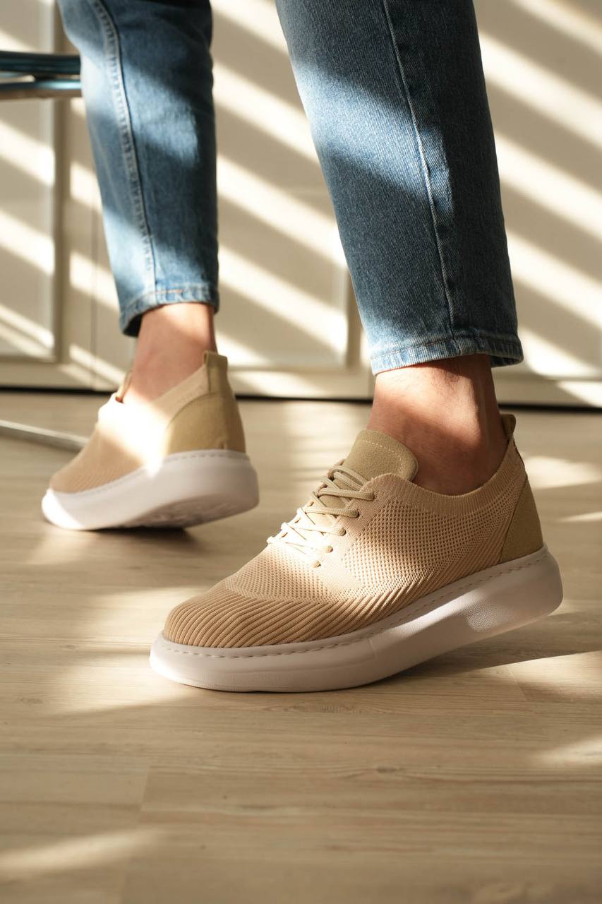 ZRK-MX101 Premium Üst Kalite Bej Triko Bağcıklı Erkek Sneaker