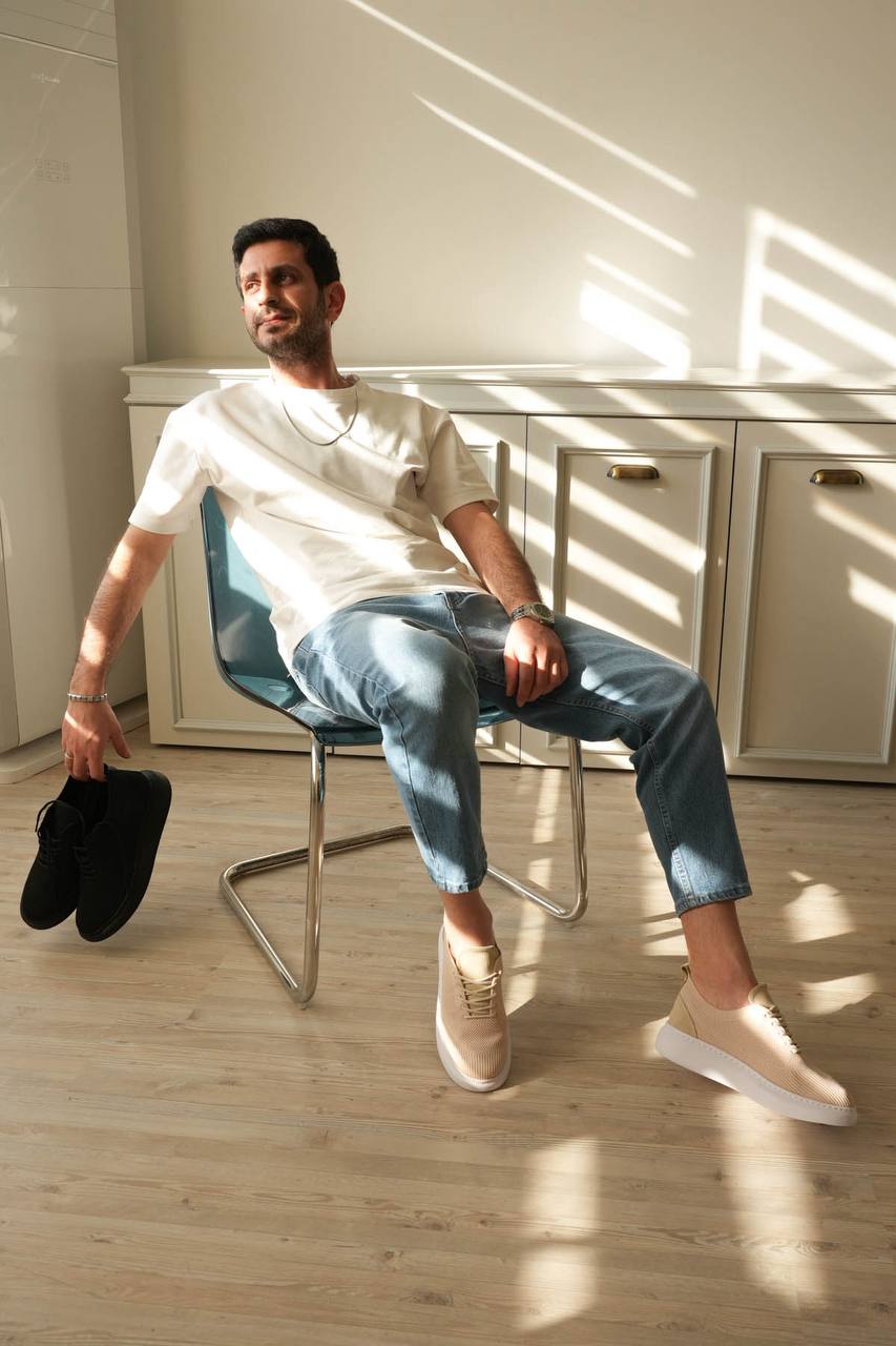 ZRK-MX101 Premium Üst Kalite Bej Triko Bağcıklı Erkek Sneaker