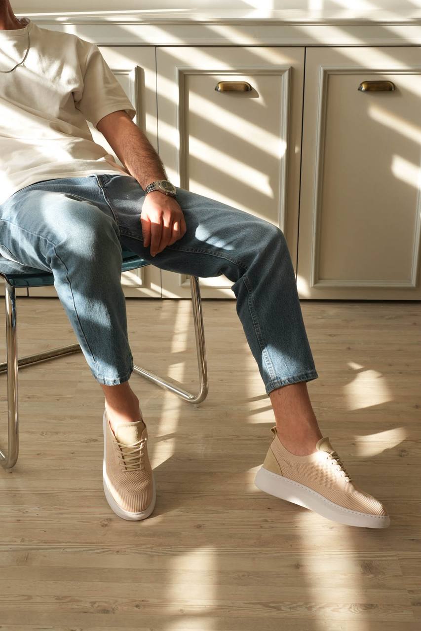 ZRK-MX101 Premium Üst Kalite Bej Triko Bağcıklı Erkek Sneaker