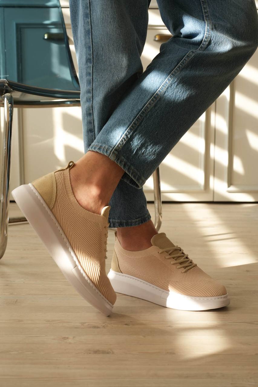 ZRK-MX101 Premium Üst Kalite Bej Triko Bağcıklı Erkek Sneaker