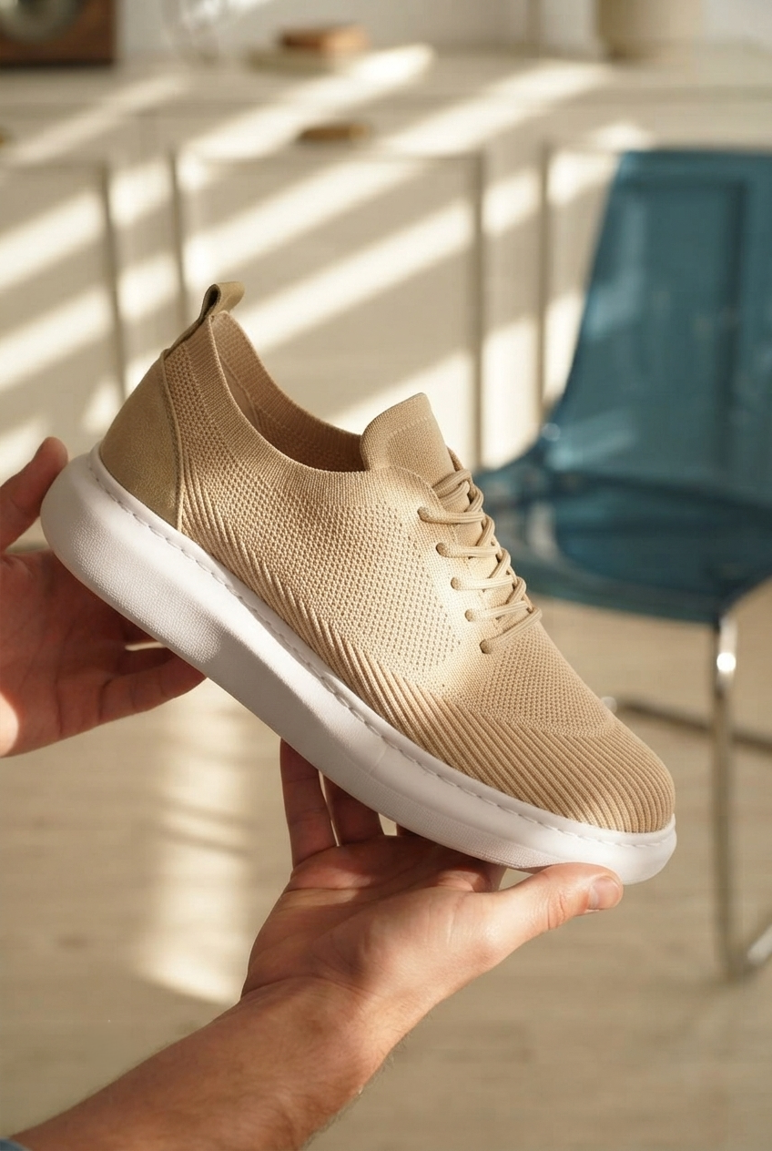 ZRK-MX101 Premium Üst Kalite Bej Triko Bağcıklı Erkek Sneaker