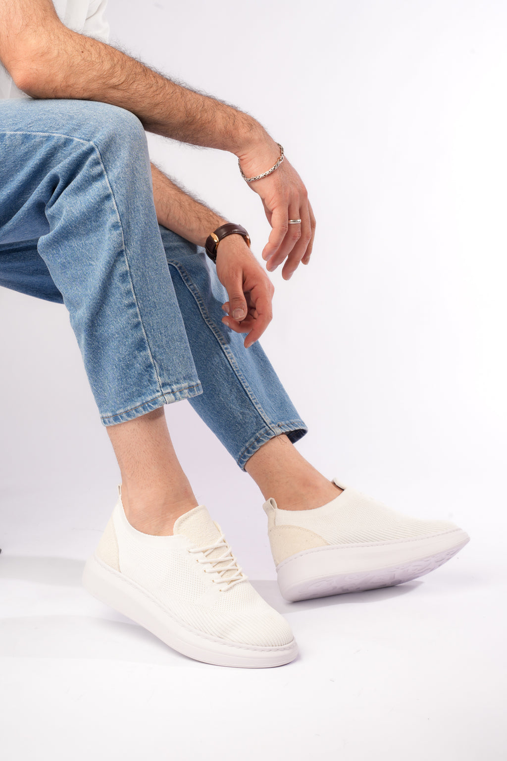 ZRK-MX101 Premium Üst Kalite Beyaz Triko Bağcıklı Erkek Sneaker