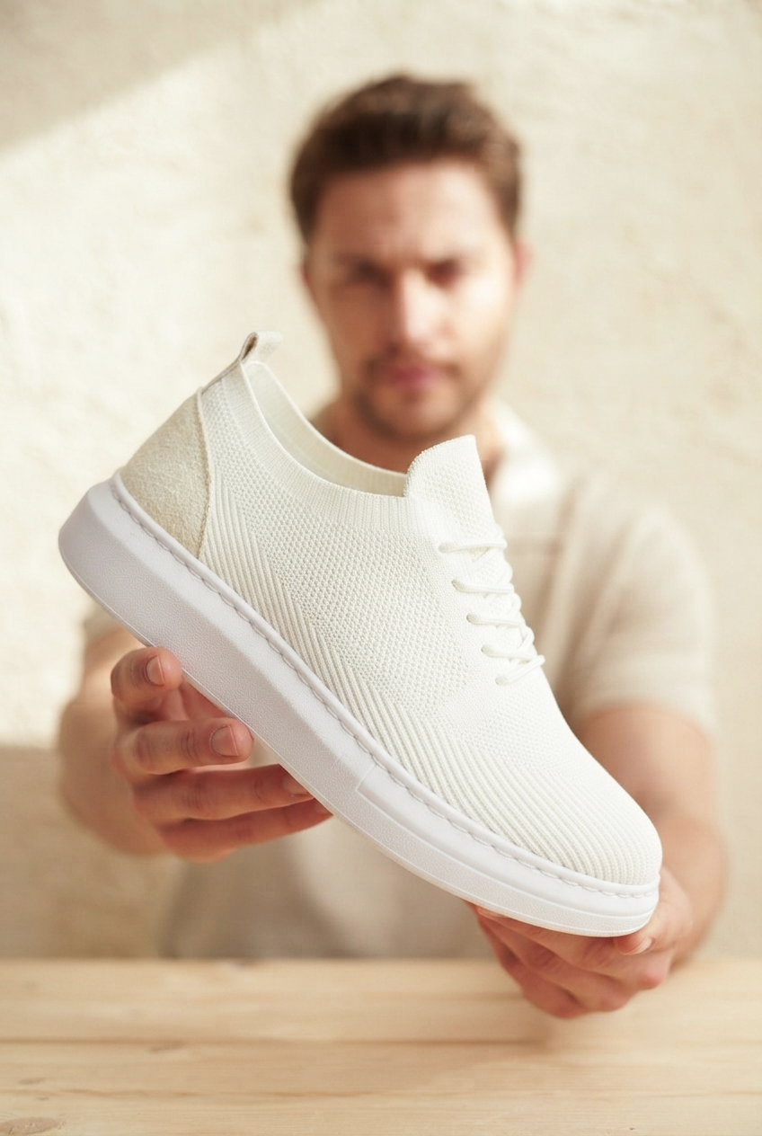 ZRK-MX101 Premium Üst Kalite Beyaz Triko Bağcıklı Erkek Sneaker
