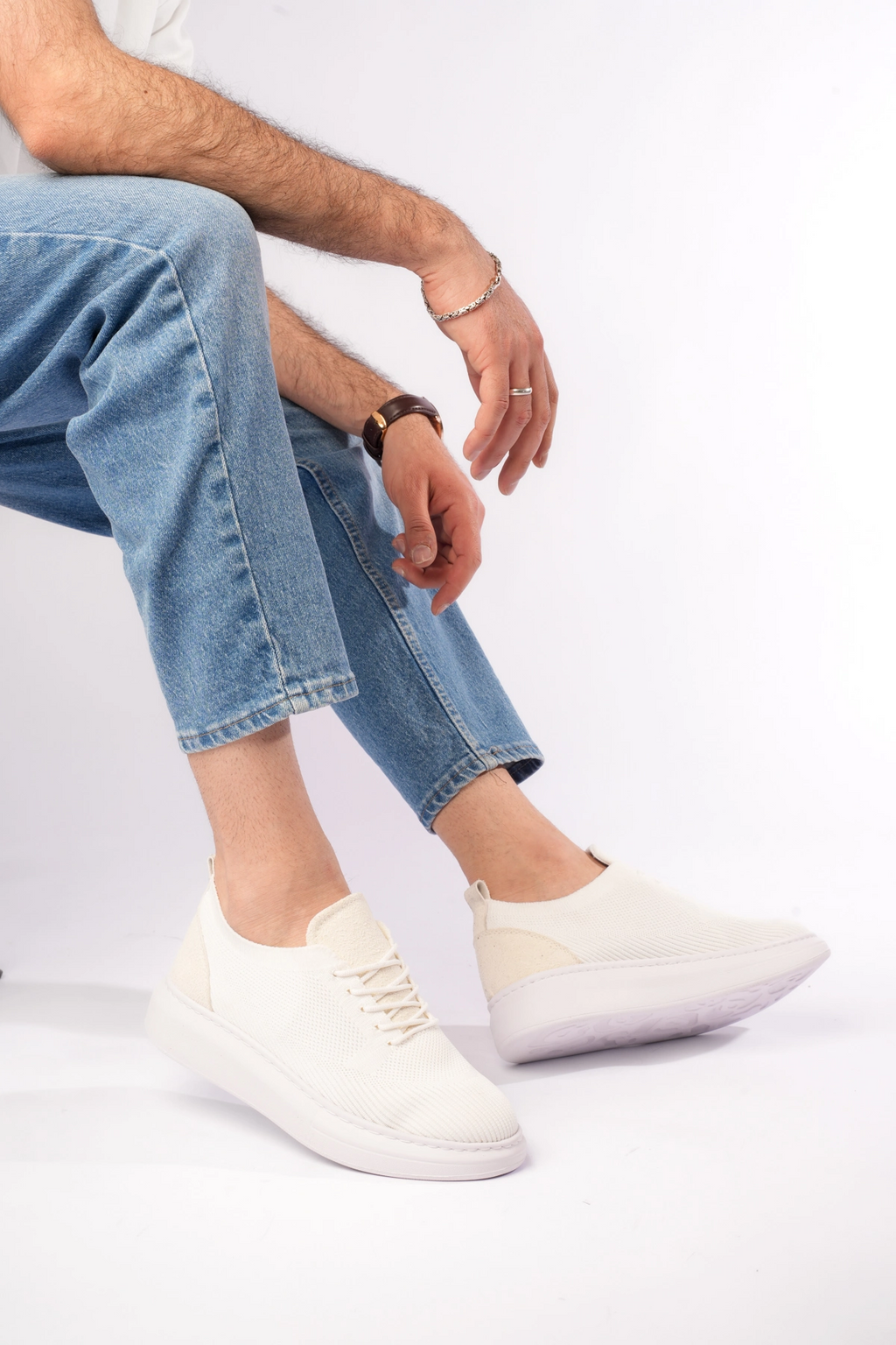 ZRK-M101 Premium Beyaz Triko Bağcıklı Günlük Erkek Sneaker