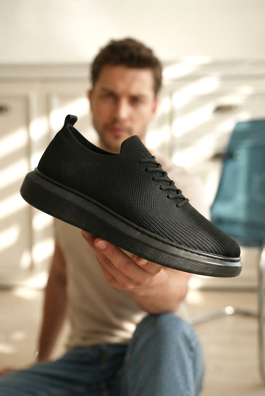ZRK-MX101 Premium Üst Kalite Siyah Triko Bağcıklı Erkek Sneaker