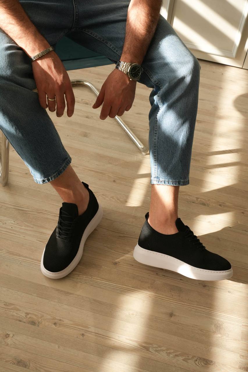 ZRK-MX101 Premium Üst Kalite Siyah Beyaz Triko Bağcıklı Erkek Sneaker