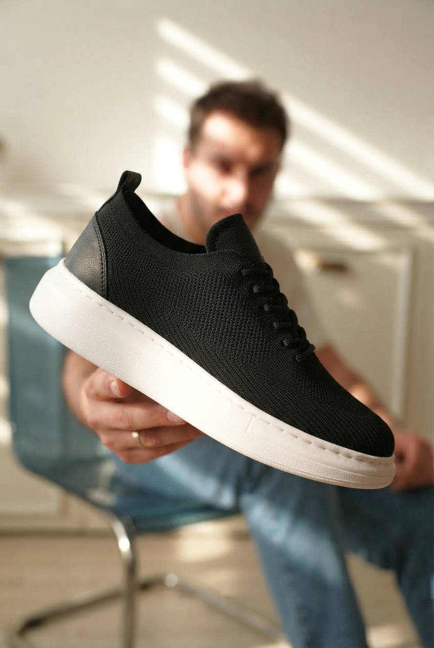 ZRK-MX101 Premium Üst Kalite Siyah Beyaz Triko Bağcıklı Erkek Sneaker