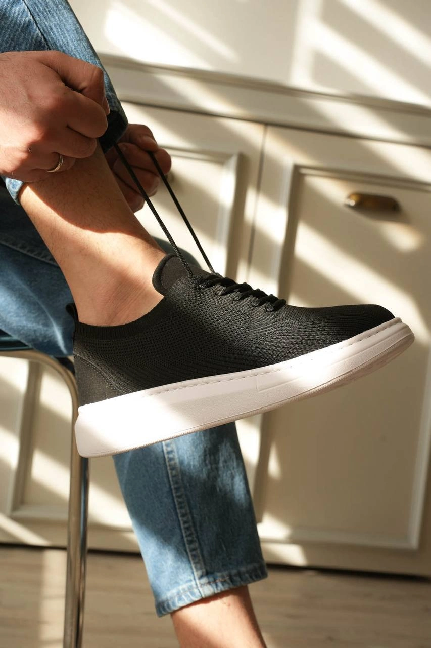 ZRK-M101 Premium Siyah Beyaz Triko Bağcıklı Günlük Erkek Sneaker