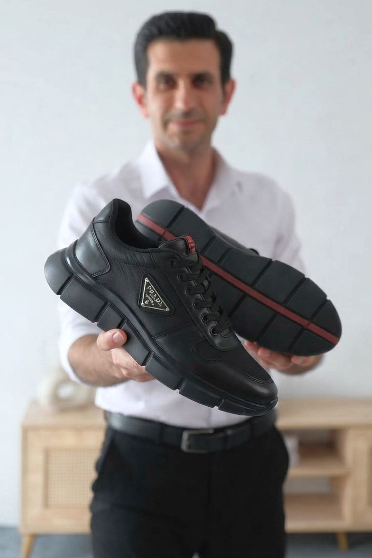 Milanos Premium Yüksek Kalite Siyah Jel Taban Bağcıklı Erkek Sneakers