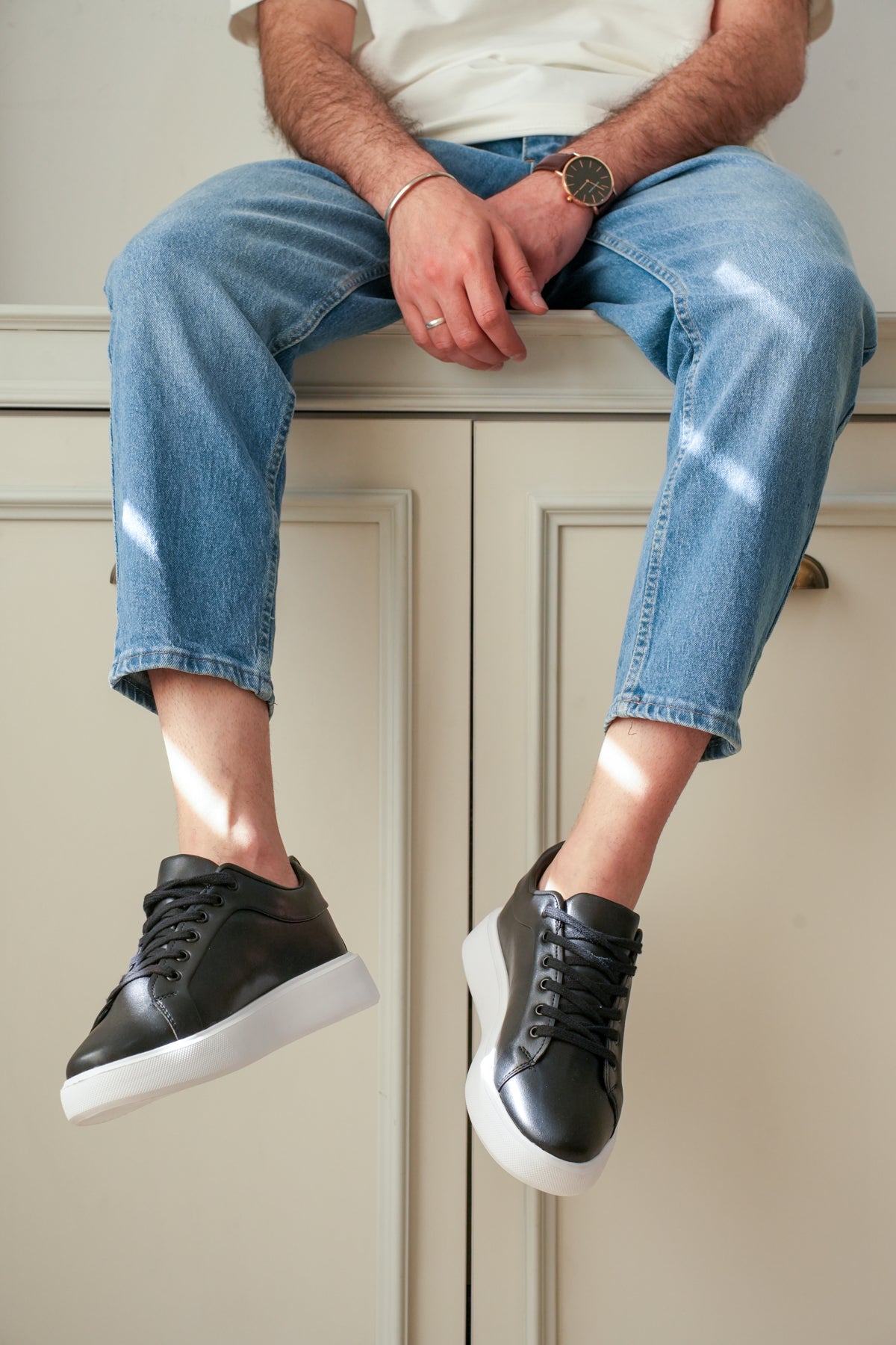 ZRK-N08 Yüksek Kalite Siyah Beyaz Bağcıklı Günlük Erkek Sneaker