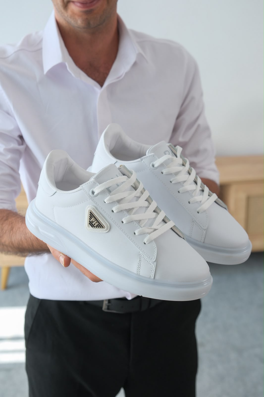ZRK-PH2 Premium Yüksek Kalite Beyaz Jel Taban Bağcıklı Günlük Erkek Sneakers