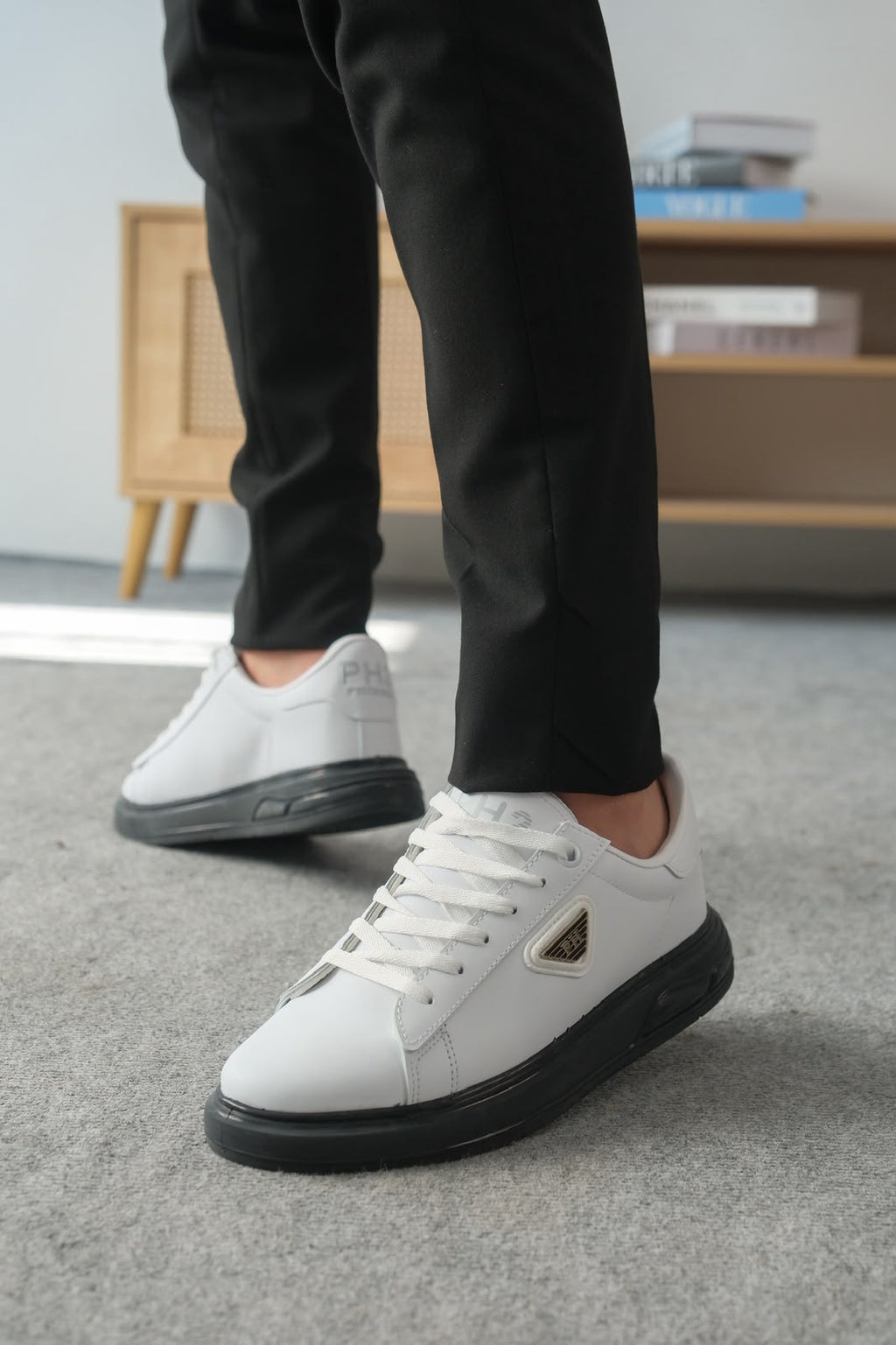 ZRK-PH2 Premium Yüksek Kalite Beyaz Siyah Jel Taban Bağcıklı Günlük Erkek Sneakers