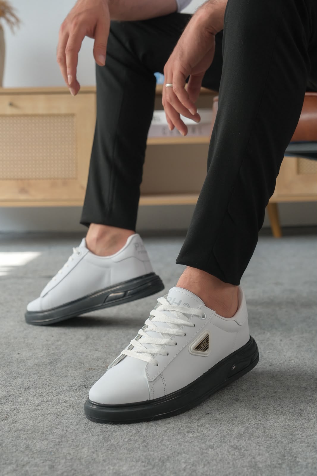 ZRK-PH2 Premium Yüksek Kalite Beyaz Siyah Jel Taban Bağcıklı Günlük Erkek Sneakers