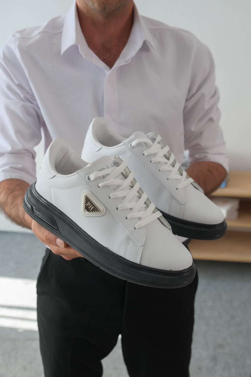 ZRK-PH2 Premium Yüksek Kalite Beyaz Siyah Jel Taban Bağcıklı Günlük Erkek Sneakers