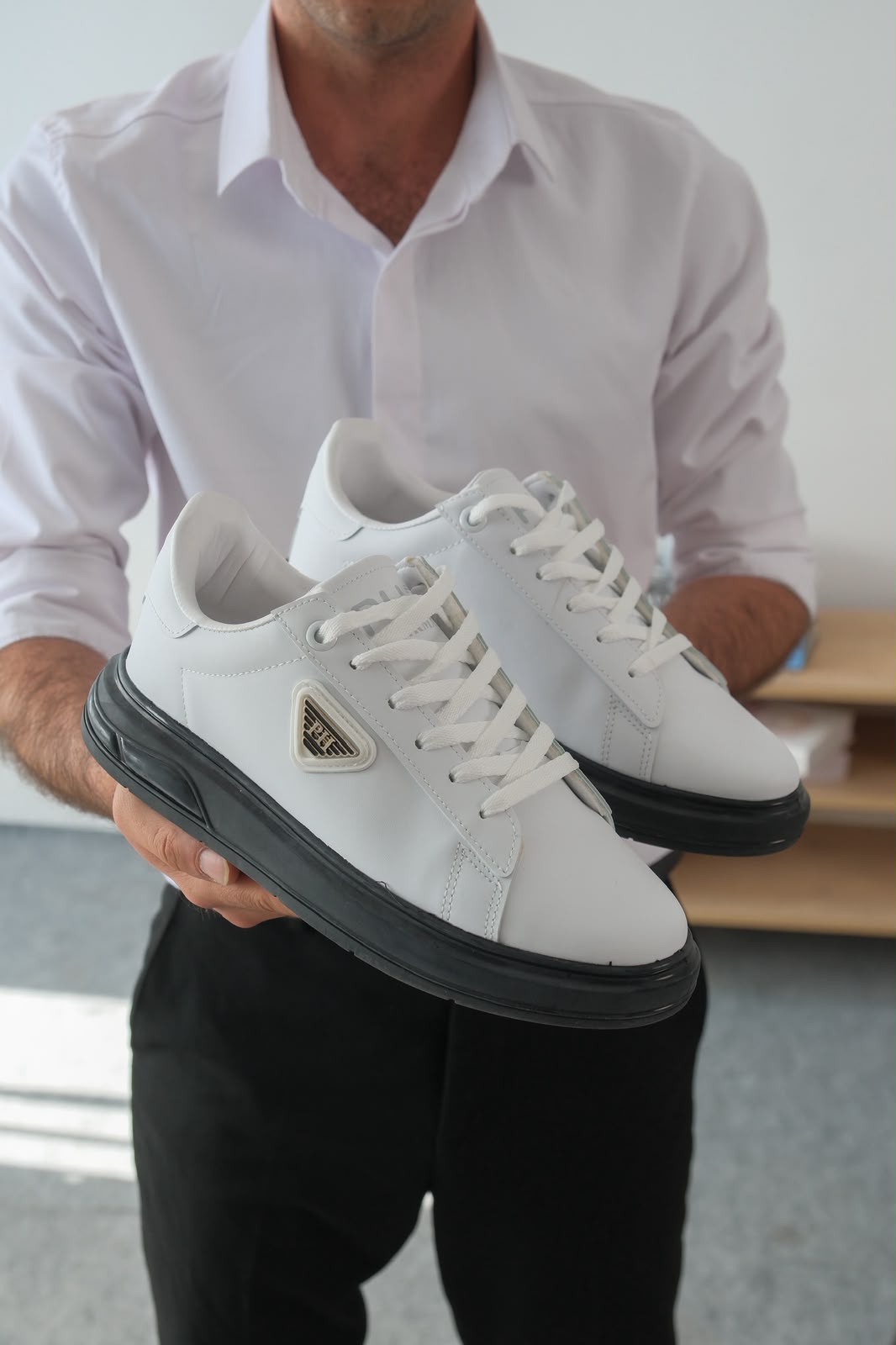 ZRK-PH2 Premium Yüksek Kalite Beyaz Siyah Jel Taban Bağcıklı Günlük Erkek Sneakers