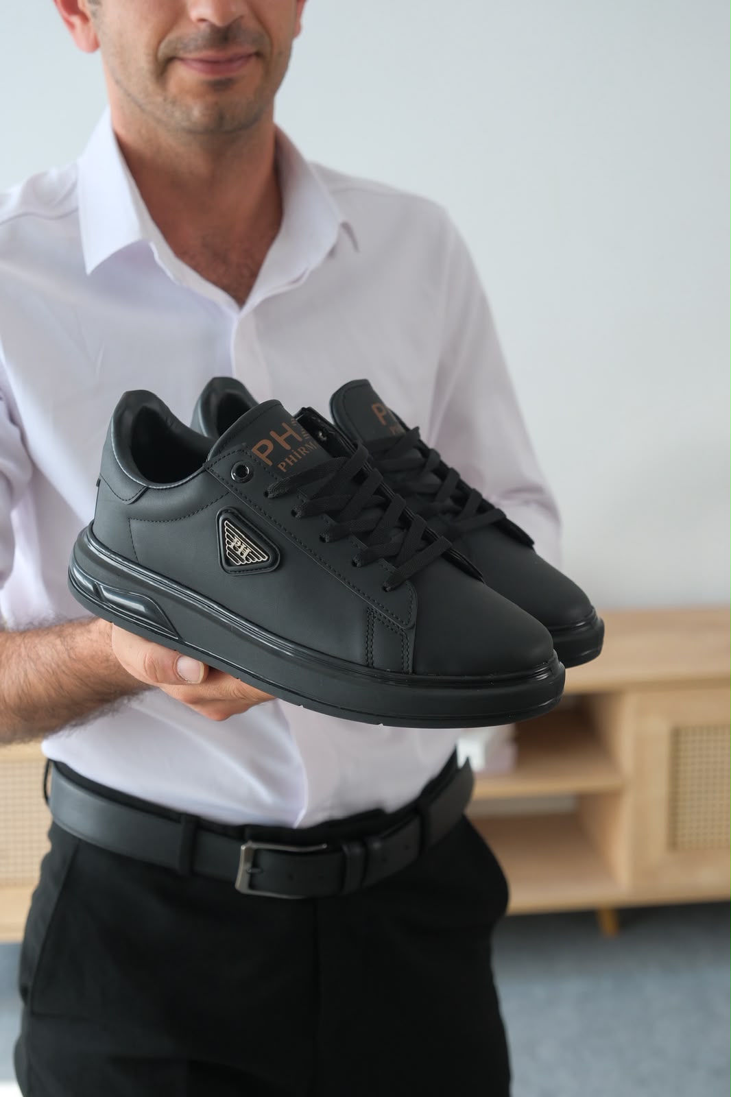 ZRK-PH2 Premium Yüksek Kalite Siyah Jel Taban Bağcıklı Günlük Erkek Sneakers
