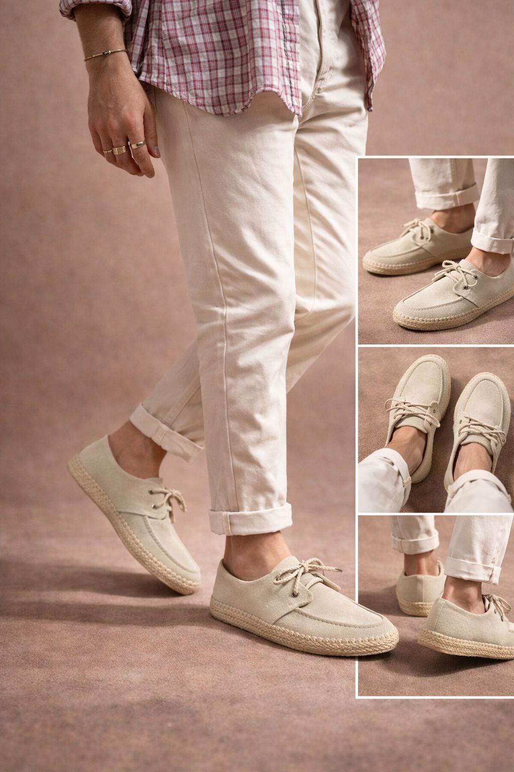 ZRK-T36 Premium Üst Kalite Bej Klasik Erkek Espadril