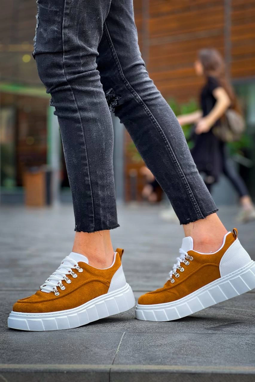 VortexX Premium Taba Süet Beyaz Yüksek Taban Günlük Spor Ayakkabı