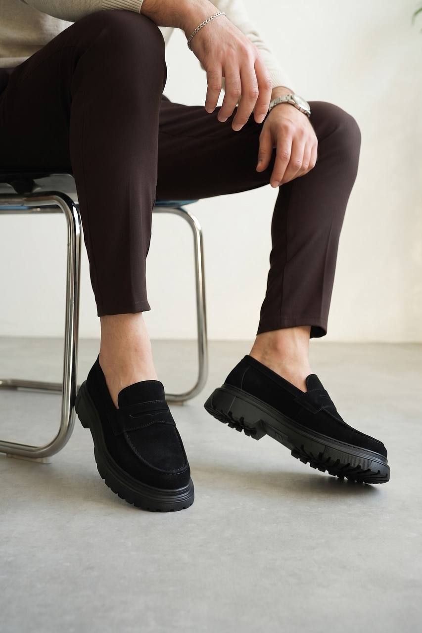 ZRK-X11 Premium Kalın Taban Bağcıksız Siyah Süet Erkek Loafer
