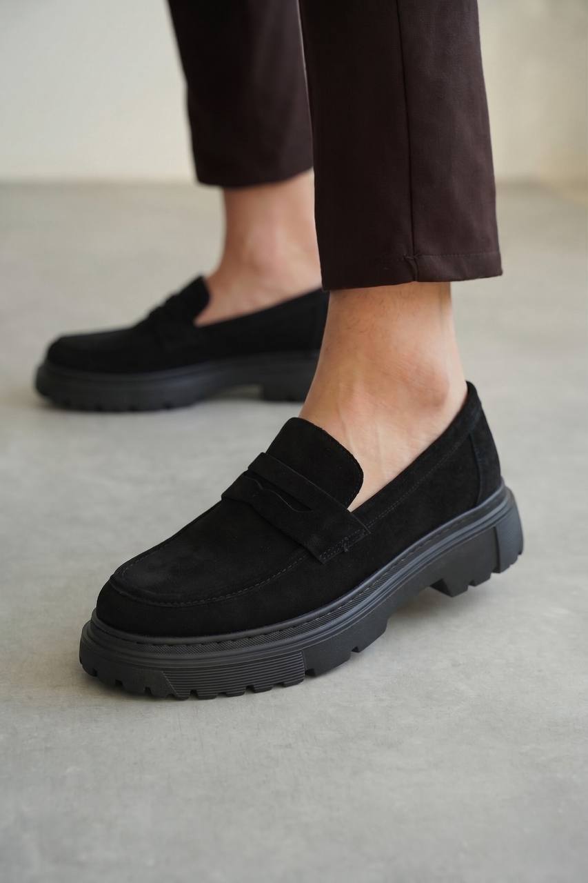 ZRK-X11 Premium Kalın Taban Bağcıksız Siyah Süet Erkek Loafer