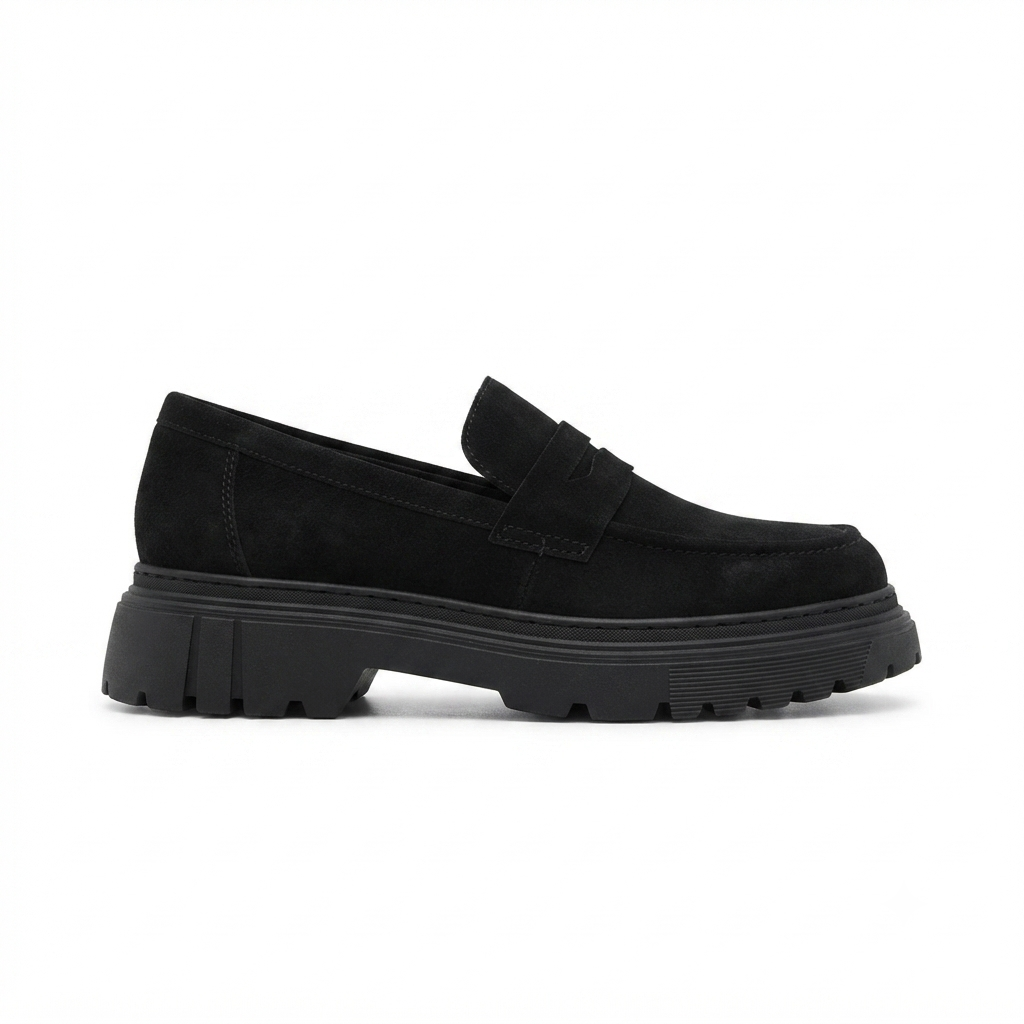 ZRK-X11 Premium Kalın Taban Bağcıksız Siyah Süet Erkek Loafer
