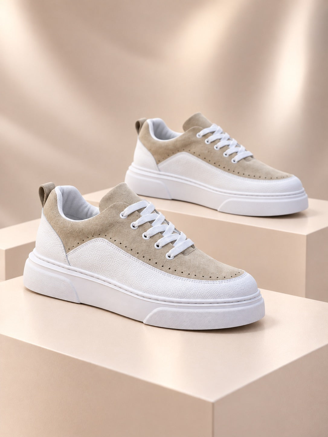 ZRK-X12X Yüksek Kalite Kalın Taban Beyaz Bej Günlük Erkek Sneaker