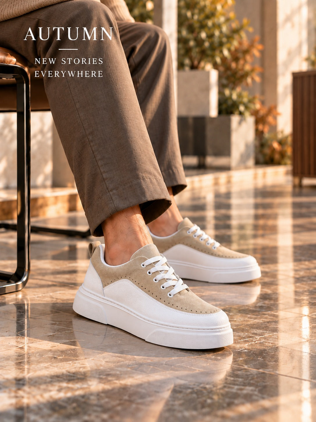 ZRK-X12X Yüksek Kalite Kalın Taban Beyaz Bej Günlük Erkek Sneaker