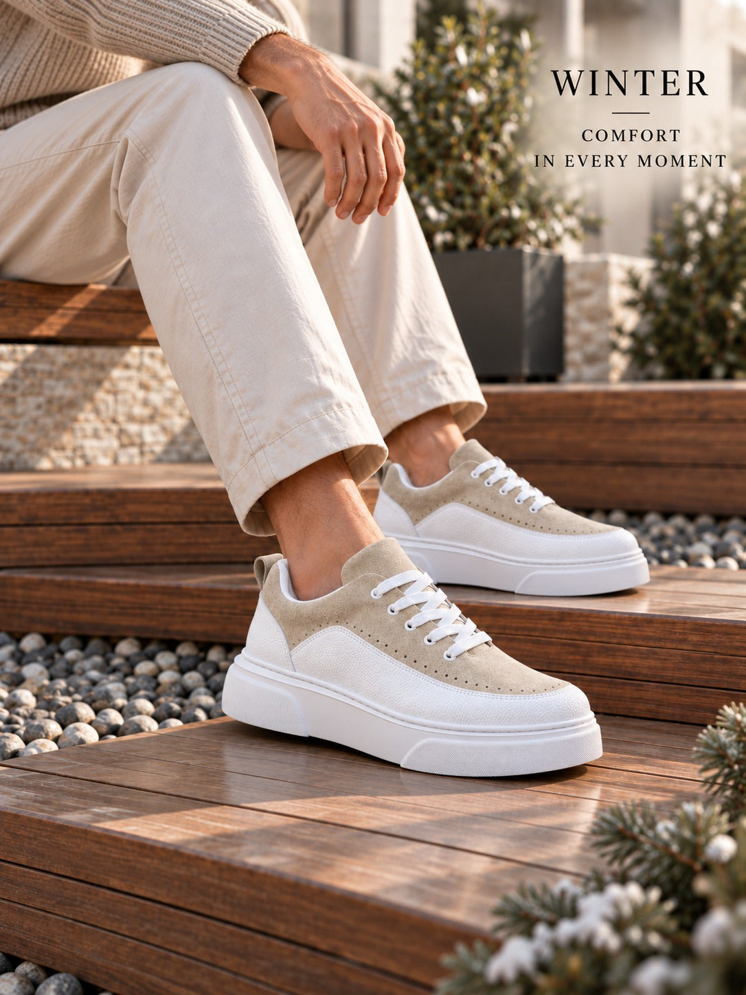 ZRK-X12X Yüksek Kalite Kalın Taban Beyaz Bej Günlük Erkek Sneaker