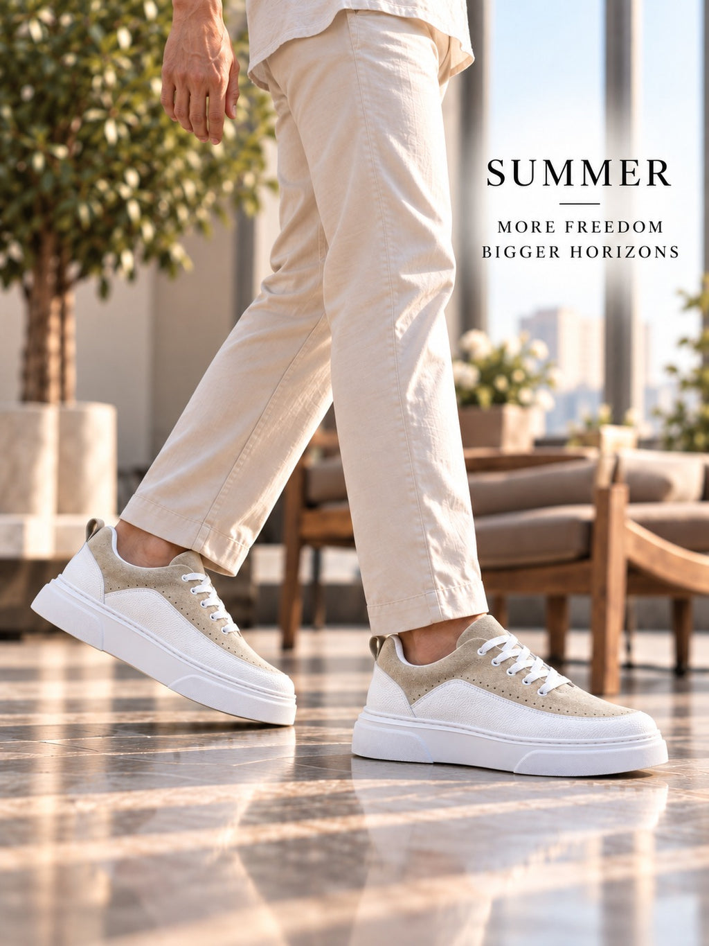 ZRK-X12X Yüksek Kalite Kalın Taban Beyaz Bej Günlük Erkek Sneaker