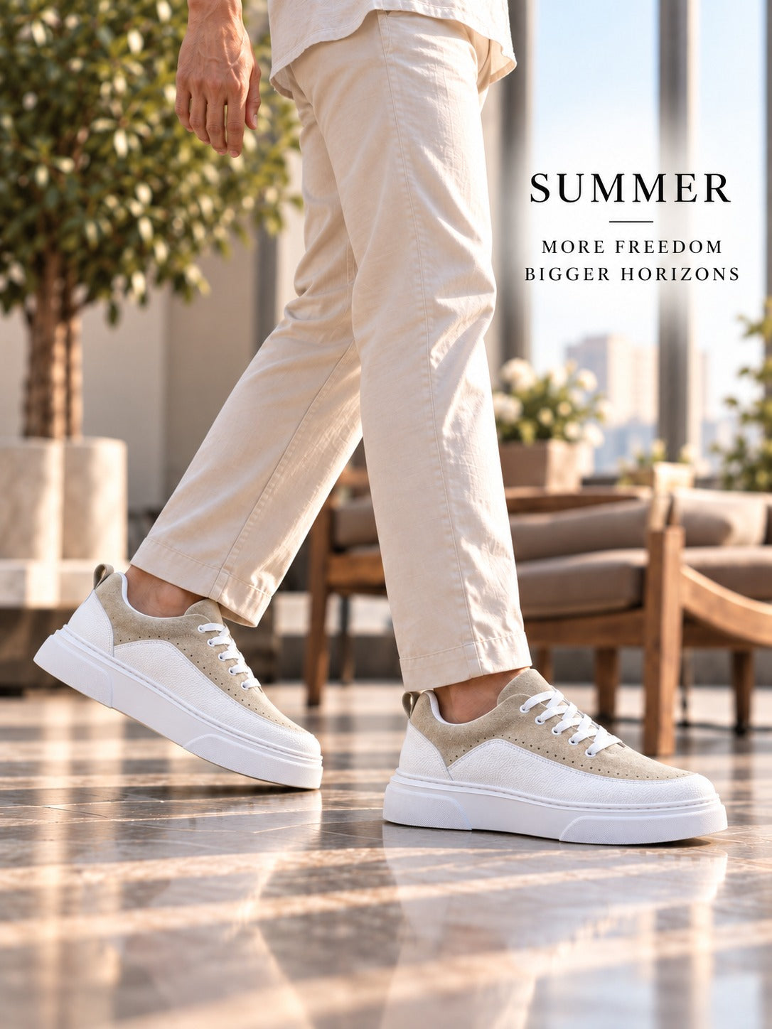 ZRK-X12X Yüksek Kalite Kalın Taban Beyaz Bej Günlük Erkek Sneaker