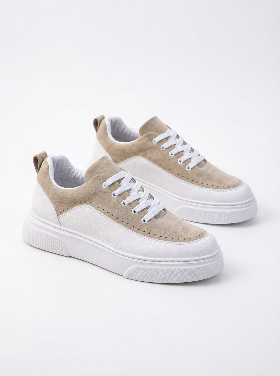 ZRK-X12X Yüksek Kalite Kalın Taban Beyaz Bej Günlük Erkek Sneaker