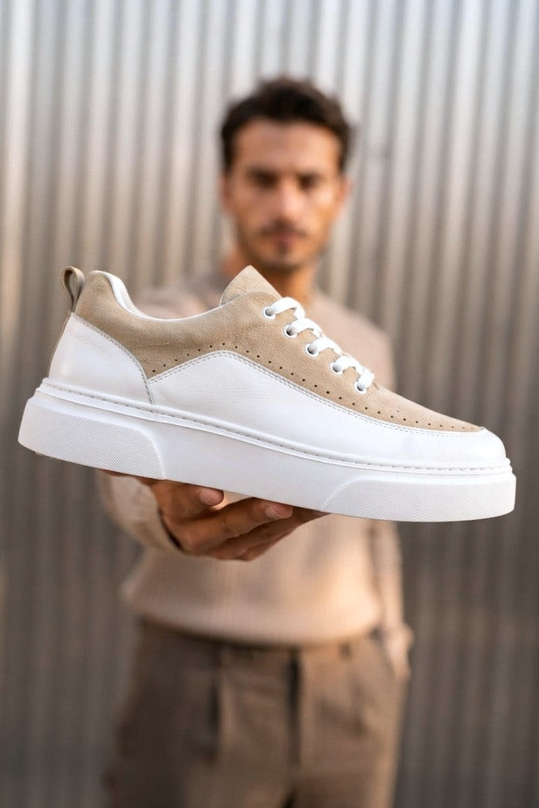 ZRK-X12X Yüksek Kalite Kalın Taban Beyaz Bej Günlük Erkek Sneaker