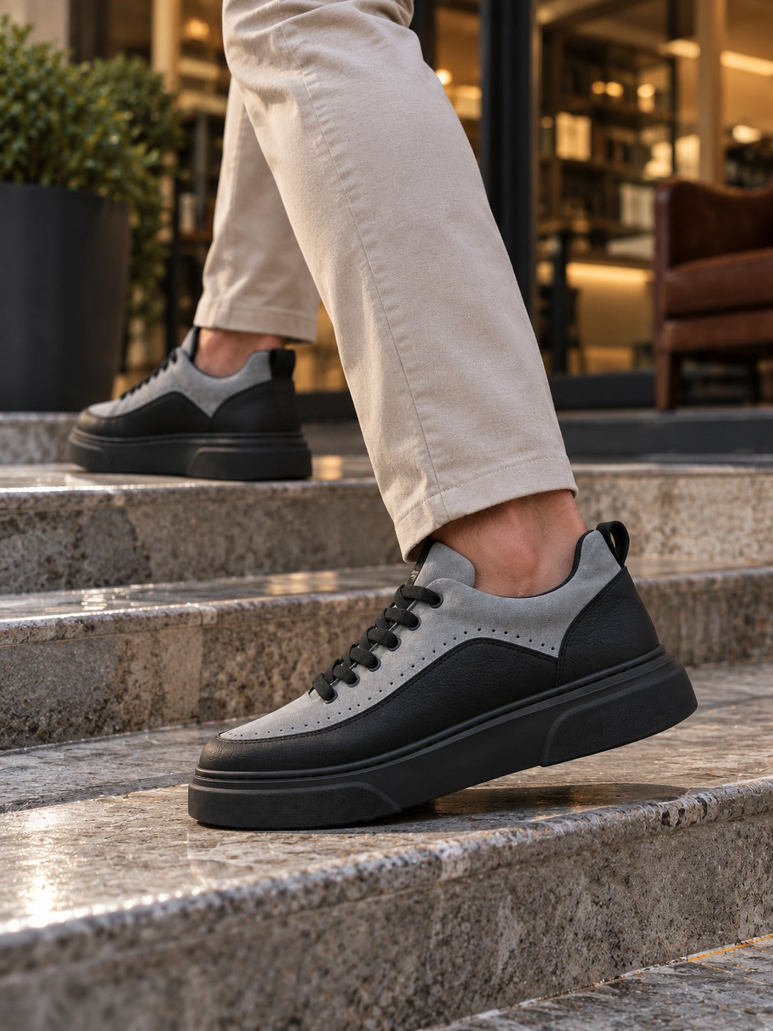 ZRK-X12X Yüksek Kalite Kalın Taban Siyah Gri Günlük Erkek Sneaker
