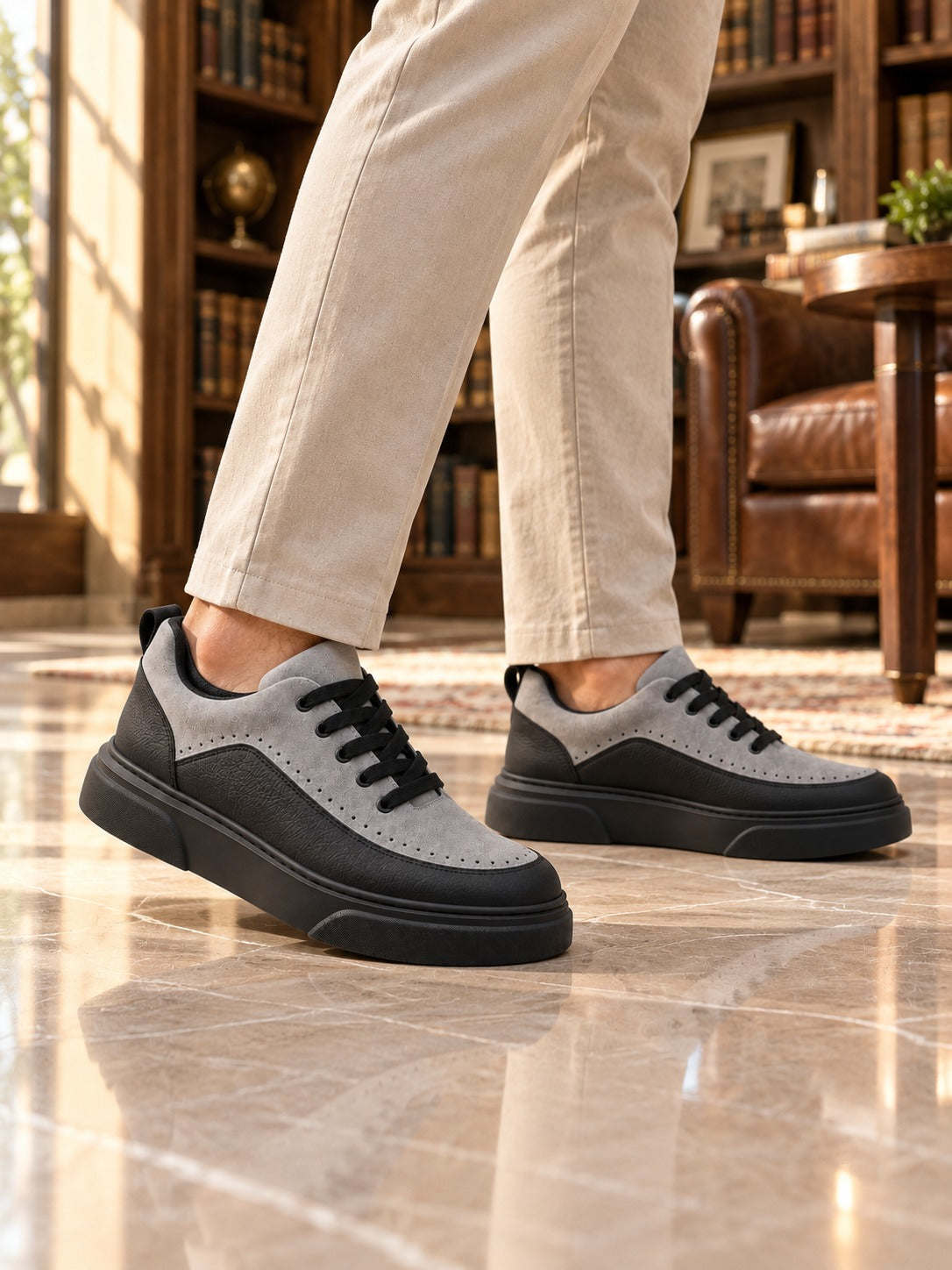 ZRK-X12X Yüksek Kalite Kalın Taban Siyah Gri Günlük Erkek Sneaker