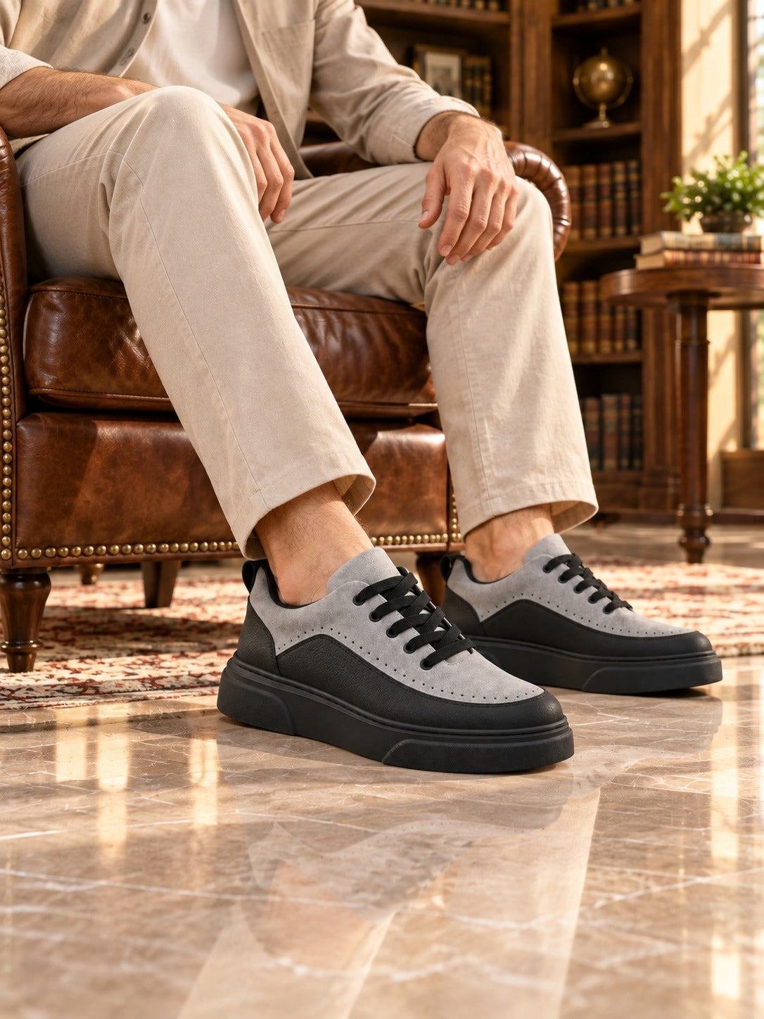 ZRK-X12X Yüksek Kalite Kalın Taban Siyah Gri Günlük Erkek Sneaker
