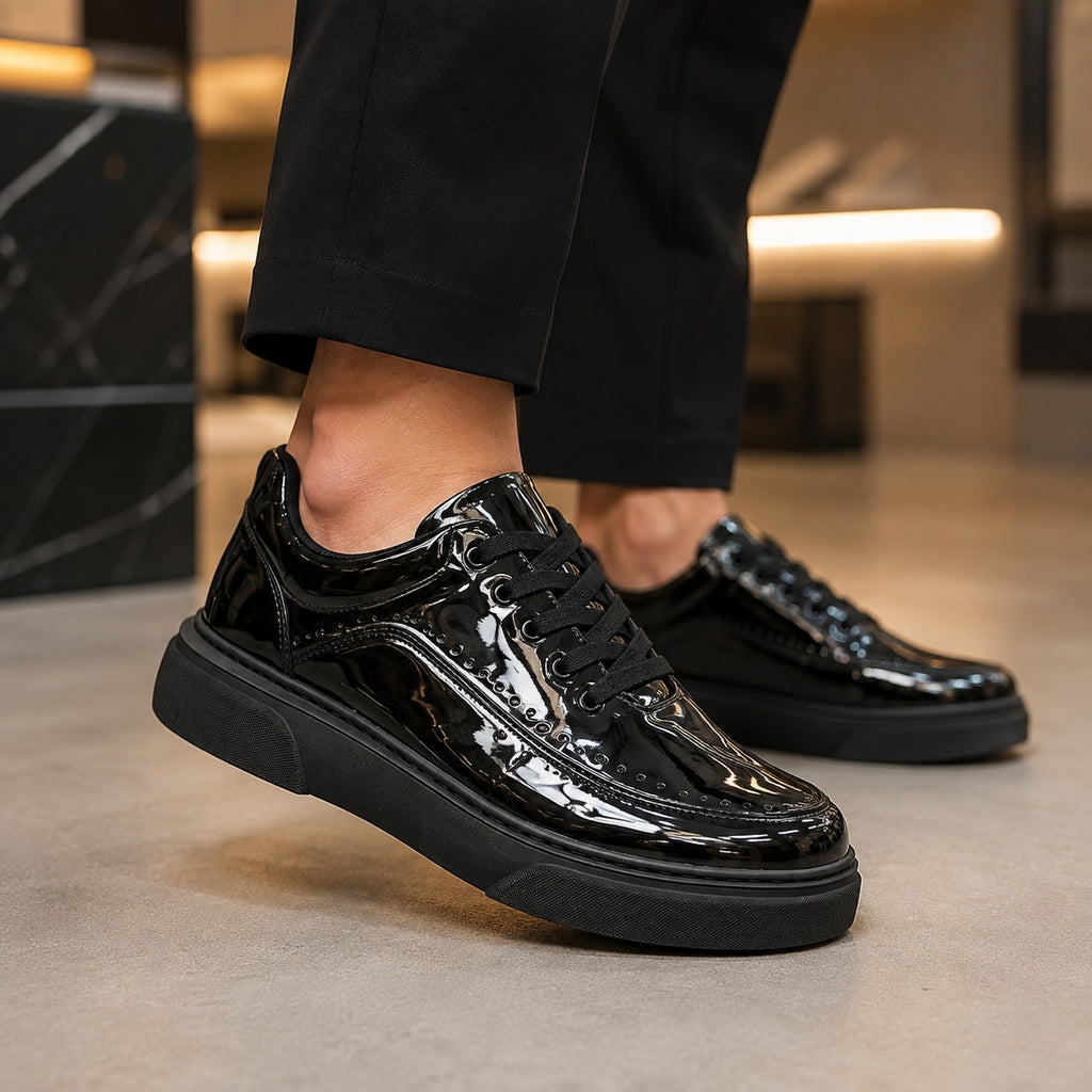 ZRK-X12X Yüksek Kalite Kalın Taban Siyah Rugan Günlük Erkek Sneaker