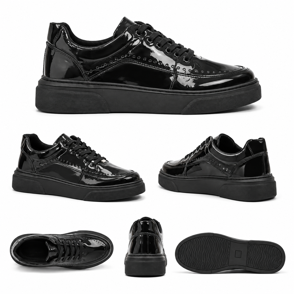 ZRK-X12X Yüksek Kalite Kalın Taban Siyah Rugan Günlük Erkek Sneaker